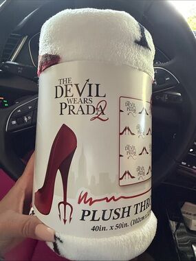 The Devil Wears Prada Plush Throw - White with Burgundy Accents